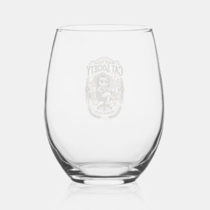 Cat Society Cat Alcohol Bar Humour Vintage Vector Stemless Wine Glass