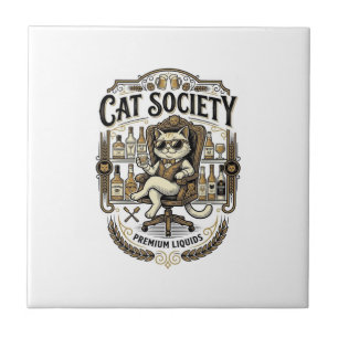 Cat Society Cat Alcohol Bar Humour Vintage Vector Tile