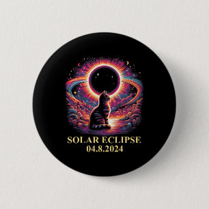 Cat Solar Eclipse 2024 Totality April 8 Men Women 6 Cm Round Badge