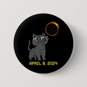 Cat Solar Eclipse 2024 Totality April 8 Women Men  6 Cm Round Badge
