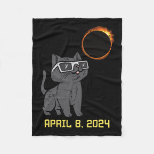 Cat Solar Eclipse 2024 Totality April 8 Women Men Fleece Blanket
