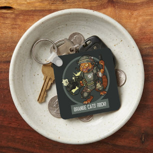 Cat Soldier Cartoon Orange Cats Rock! Artwork Key Ring