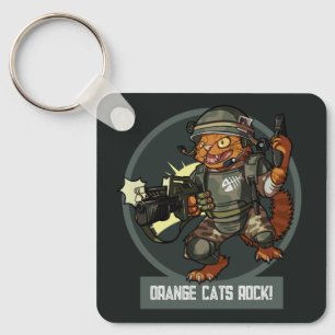 Cat Soldier Cartoon Orange Cats Rock! Artwork Key Ring
