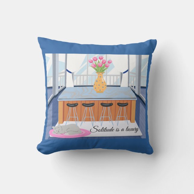 Cat Solitude is a Luxury Throw Pillow (Front)