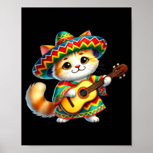 Cat Sombrero Guitar Cinco De Mayo Mexican Kids Cut Poster