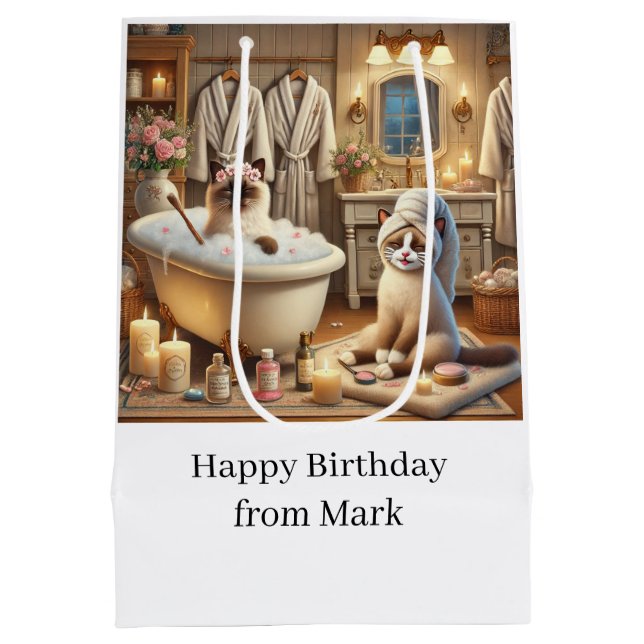 Cat Spa party for Siamese Cat Lovers  Medium Gift Bag (Back)