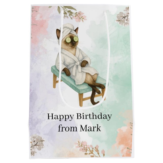 Cat Spa party for Siamese Cat Lovers  Medium Gift Bag (Back)