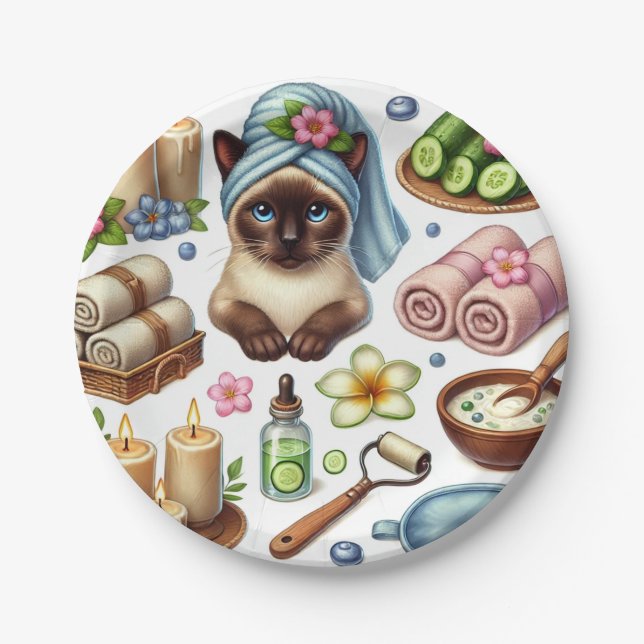 Cat Spa themed for Siamese Cat Lovers Paper Plate (Front)