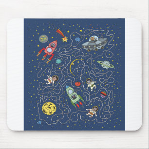 Cat Space Astronaut Rocket Maze Puzzle Mystery Mouse Pad