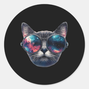 Cat Space Gles Sungles Universe Meme Funny Graphic Classic Round Sticker