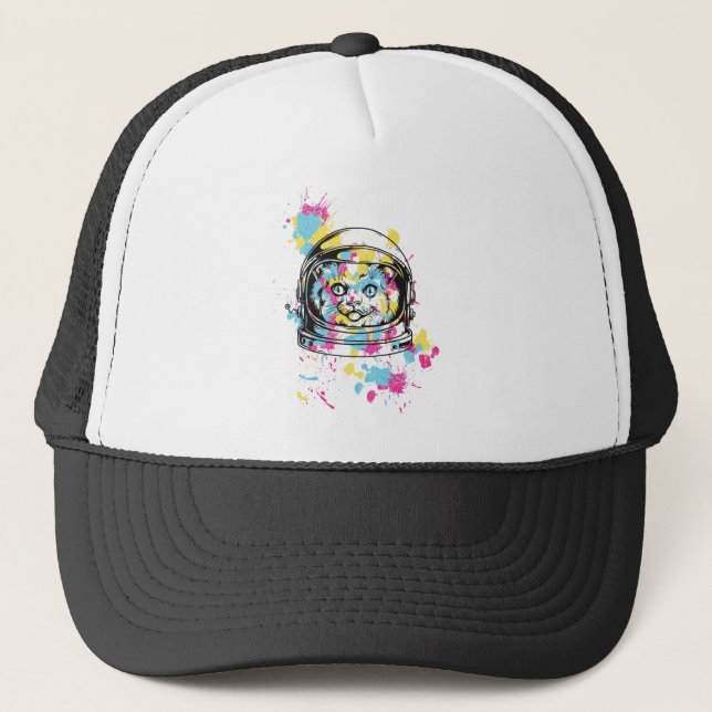 Cat Space Nasa Galaxy Universe Cute Kitten Trucker Hat (Front)