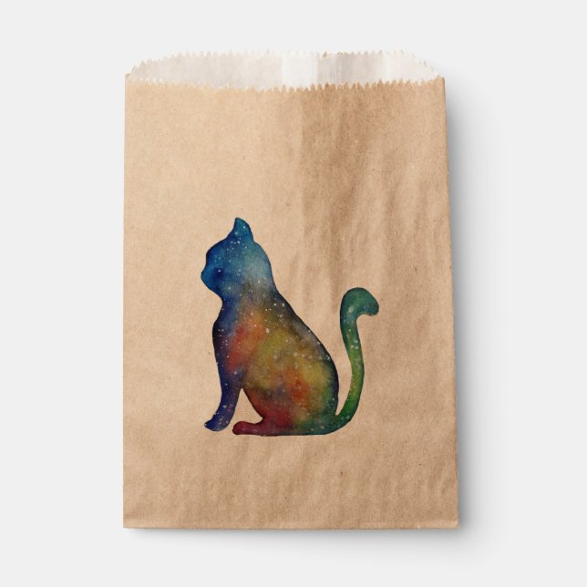 Cat Space Watercolor Custom Kraft Favour Bag (Front)