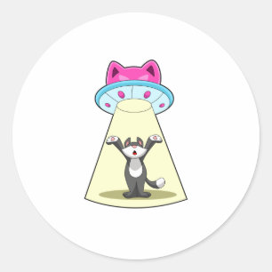 Cat Spaceship Classic Round Sticker