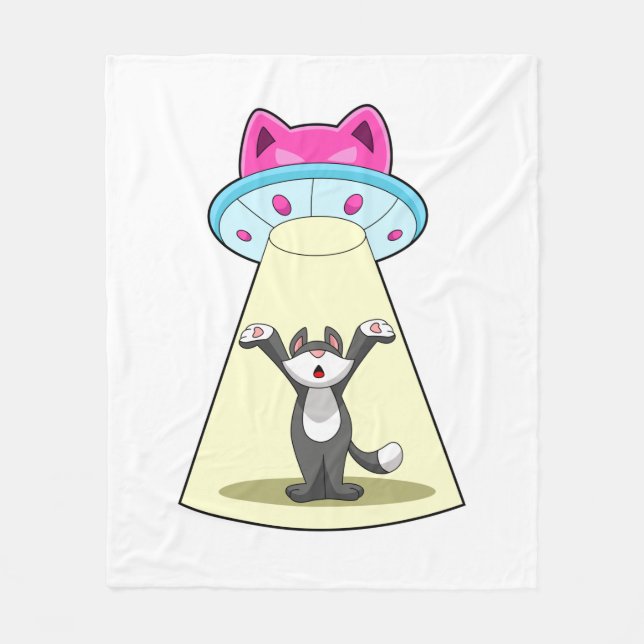 Cat Spaceship Fleece Blanket (Front)