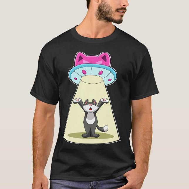 Cat Spaceship Space T-Shirt (Front)