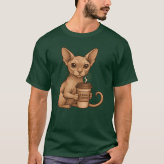 Cat Sphyn with her coffee design Kawa Zoomies T-Shirt