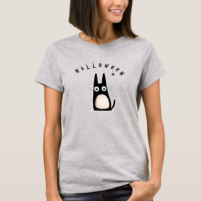 cat + spider + Halloween, personalized T-Shirt (Front)