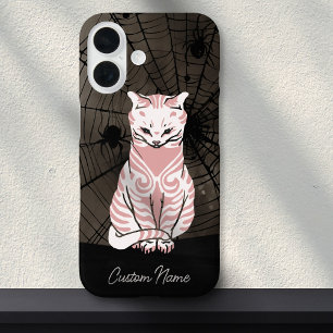 Cat Spider Web Pretty Goth Black Pink Gothic iPhone 16 Case