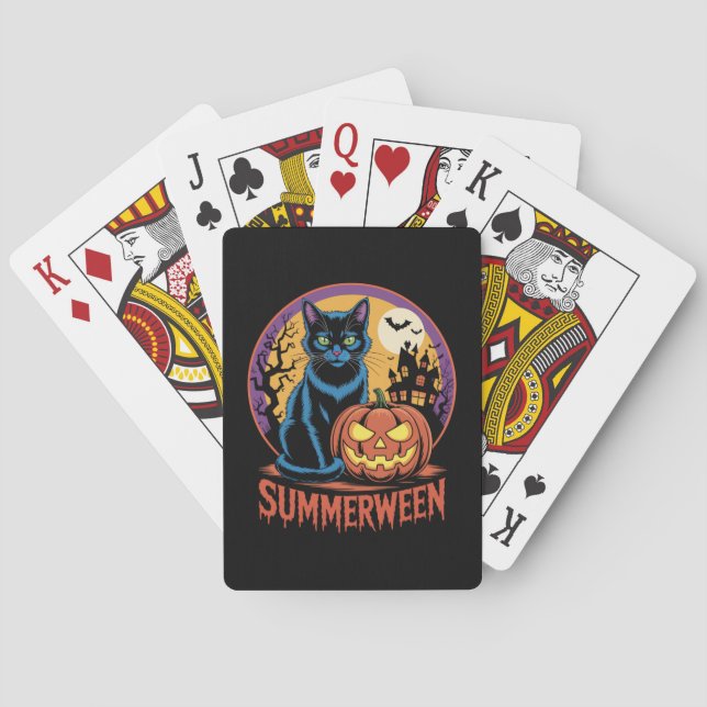Cat Spooky Summerween Vibes Playing Cards (Back)