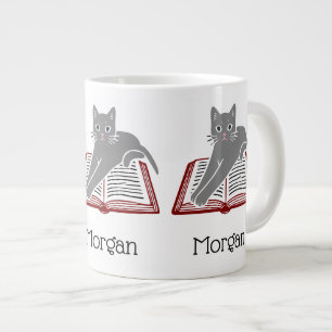 Cat Sprawled Across Book Drawing DIY Colours Large Coffee Mug