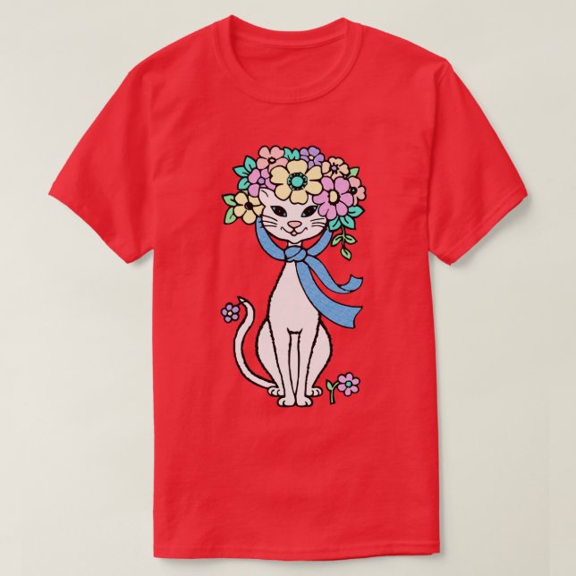 Cat Spring Summer Flowers Springtime Summertime Fl T-Shirt (Design Front)