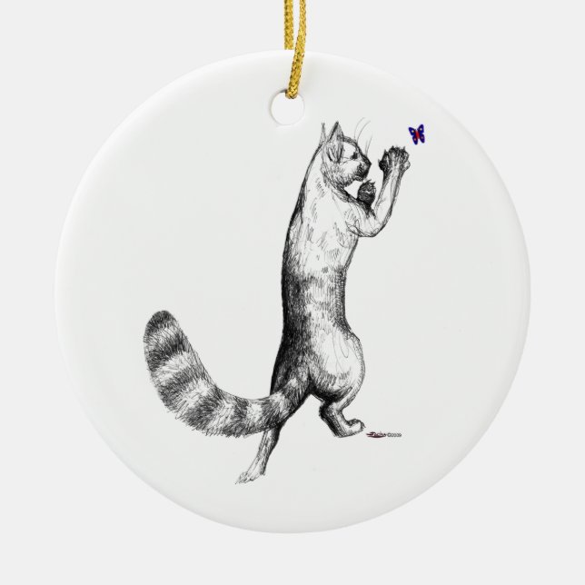 Cat Springing Ceramic Tree Decoration (Front)