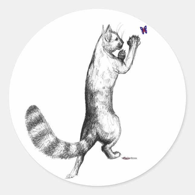 Cat Springing Classic Round Sticker (Front)