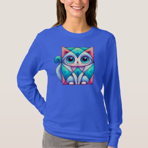 Cat Square Illustration Plate, Cat with Big Eyes T-Shirt