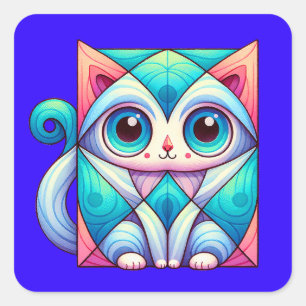 Cat Square Illustration shirt, Cat with Big Eyes Sticker