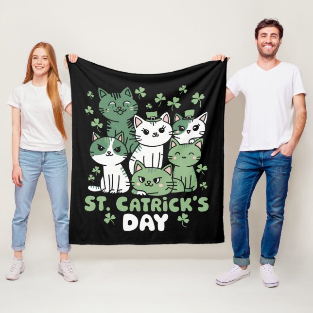 Cat St Patrick's Day Funny Catrick's Day Fleece Blanket (In Situ)