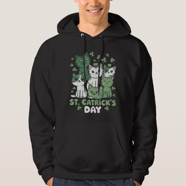 Cat St Patrick's Day Funny Catrick's Day Hoodie (Front)