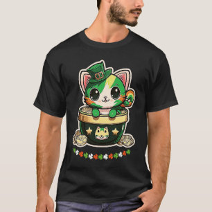 Cat St Patricks Day Leprechaun Hat Pot of Gold Sha T-Shirt