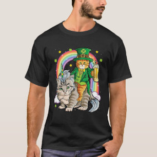 Cat St Patricks Day Leprechaun Riding Caticorn Uni T-Shirt