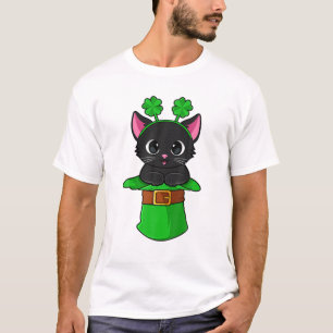 Cat St Patricks Day Leprechaun Shamrock Kitten Gir T-Shirt