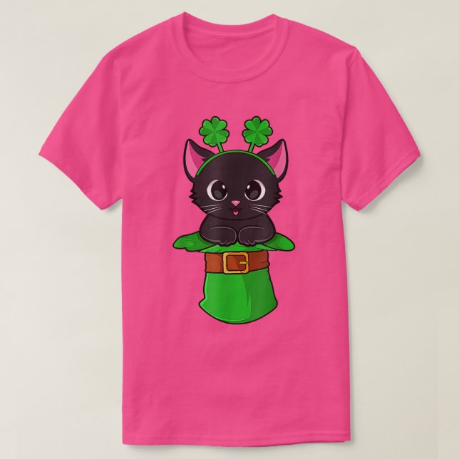 Cat St Patricks Day Leprechaun Shamrock Kitten Gir T-Shirt (Design Front)