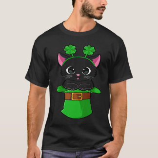Cat St Patricks Day Leprechaun Shamrock Kitten Gir T-Shirt