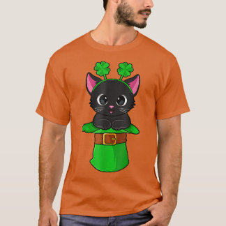 Cat St Patricks Day Leprechaun Shamrock Kitten Gir T-Shirt