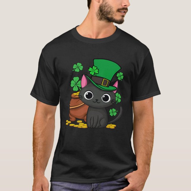 Cat St Patricks Day Leprechaun Shamrock Kitten Gir T-Shirt (Front)