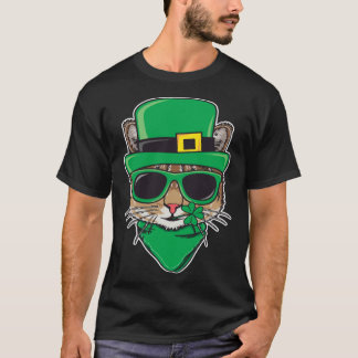 Cat St Patricks Day Shamrock Sunglasses Irish Pats T-Shirt