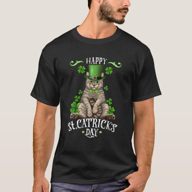 Cat St Pat's Paddy Patrick Day's Happy St Cat Tric T-Shirt (Front)