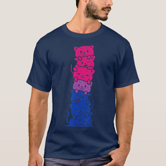 Cat Stack Biseual Pride Cute Bi Flag LGBT Animal T-Shirt (Front)
