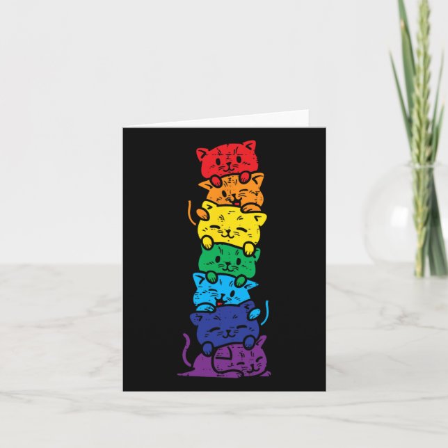 Cat Stack Rainbow Gay Pride Cute Lgbt Animal Pet L Card (Front)