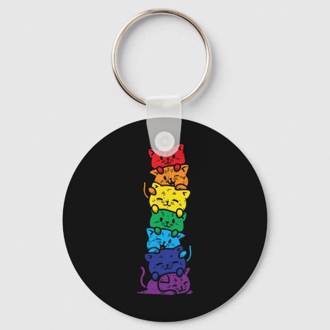 Cat Stack Rainbow Gay Pride Cute Lgbt Animal Pet L Key Ring (Front)