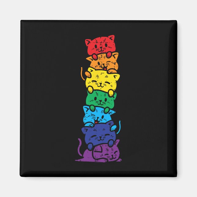 Cat Stack Rainbow Gay Pride Cute Lgbt Animal Pet L Magnet (Front)
