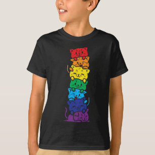 Cat Stack Rainbow Gay Pride Cute Lgbt Animal Pet L T-Shirt