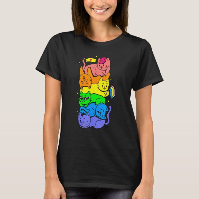 Cat Stack Rainbow Gay Pride Cute LGBT Animal Pet T-Shirt (Front)