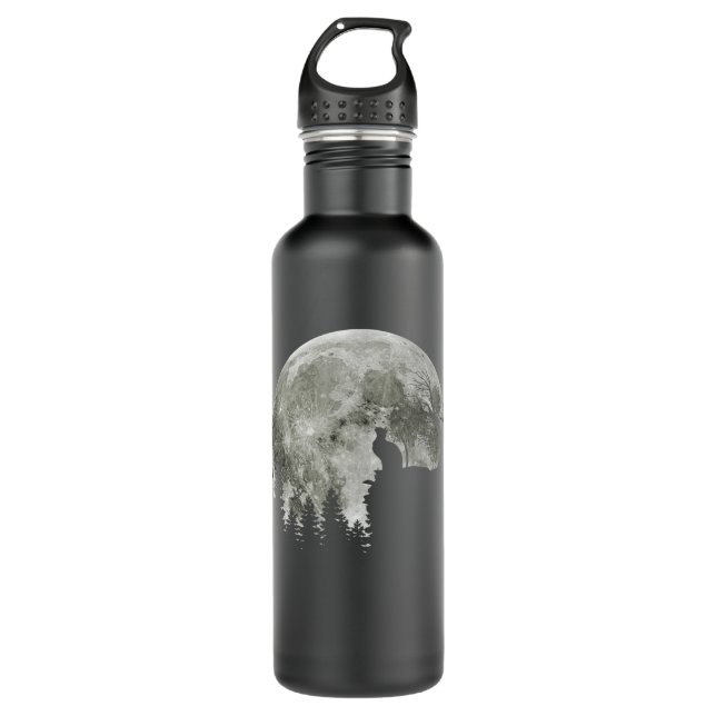 Cat Standing On Mountain Moonlight Halloween 710 Ml Water Bottle (Front)
