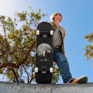 Cat Standing On Mountain Moonlight Halloween Skateboard