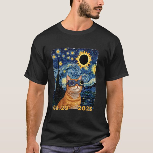 Cat Stargazer u2013 Solar Eclipse 03.29.2025 T-Shirt (Front)