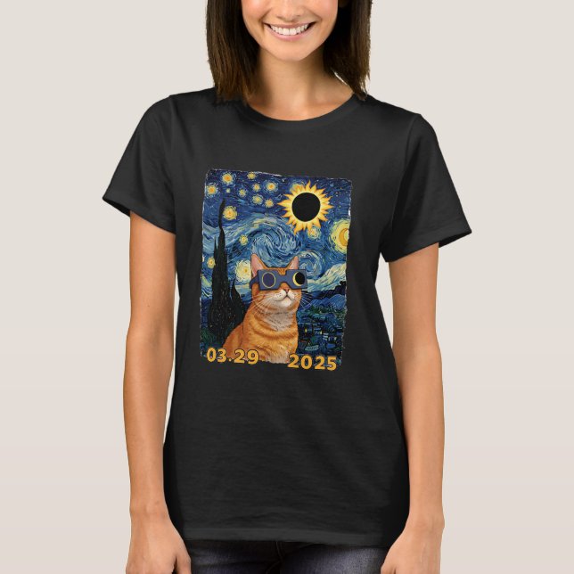 Cat Stargazer u2013 Solar Eclipse 03.29.2025 T-Shirt (Front)